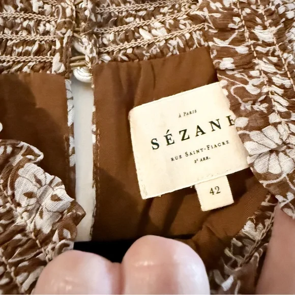 Sezane Olivia Long Sleeve Mini Dress in Flora Moka Brown Size 42 US 10 - Picture 5 of 12